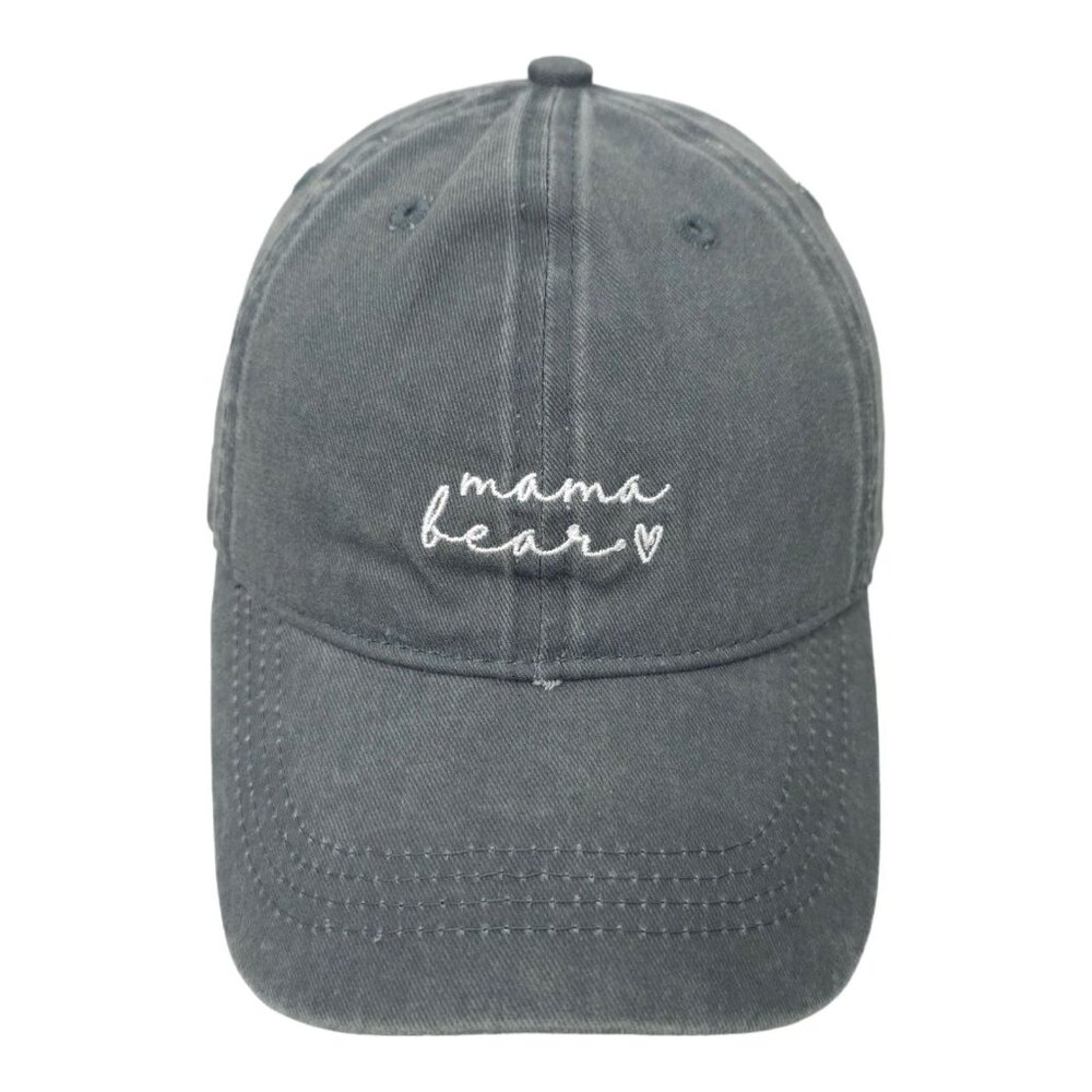 Mama Bear Embroidered Adjustable Tuck Strap Cap Trucker Baseball Hat Gray Cotton